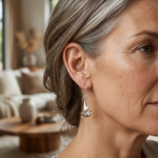 Sterling Silver Lotus Petal Drop Earrings