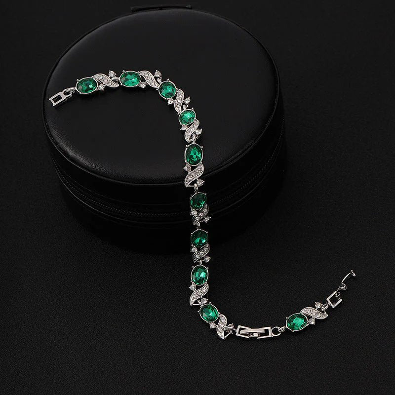 Silver Emerald Link Tennis Bracelet