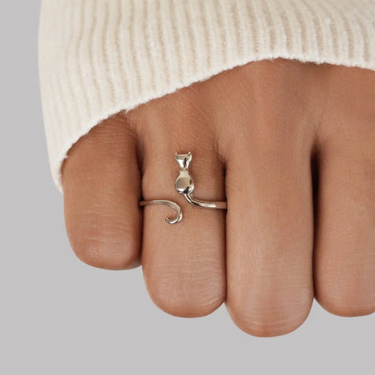 Adjustable Sterling Silver Cat Silhouette Ring