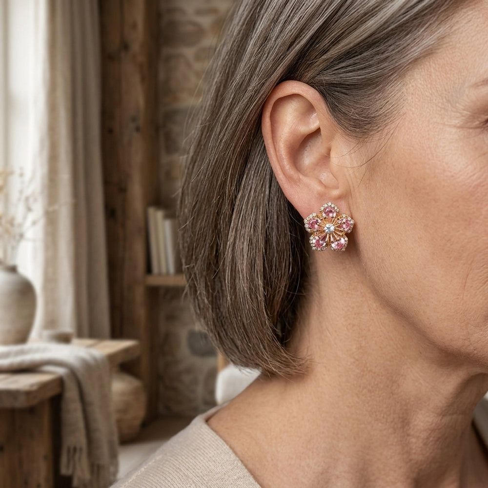 Cubic Zirconia Flower Stud Earrings