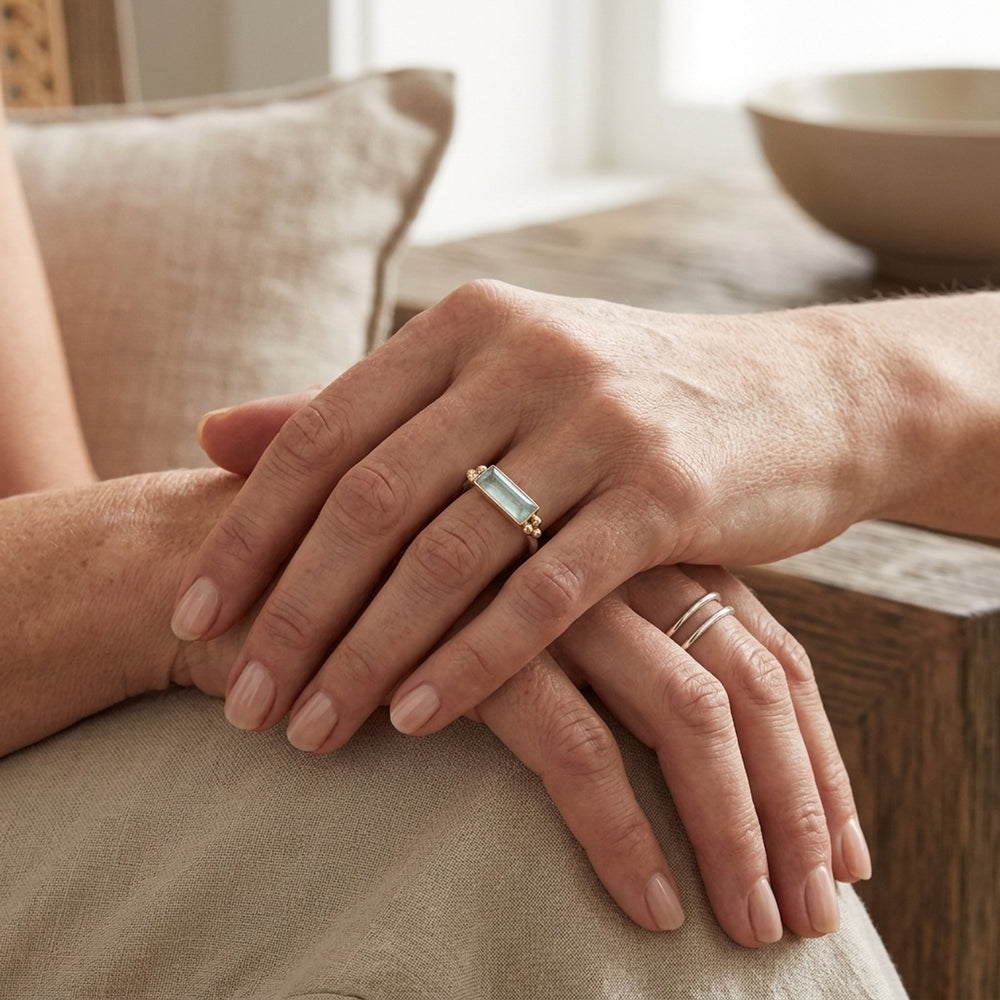 Rectangular Glass Stone Two-Tone Ring