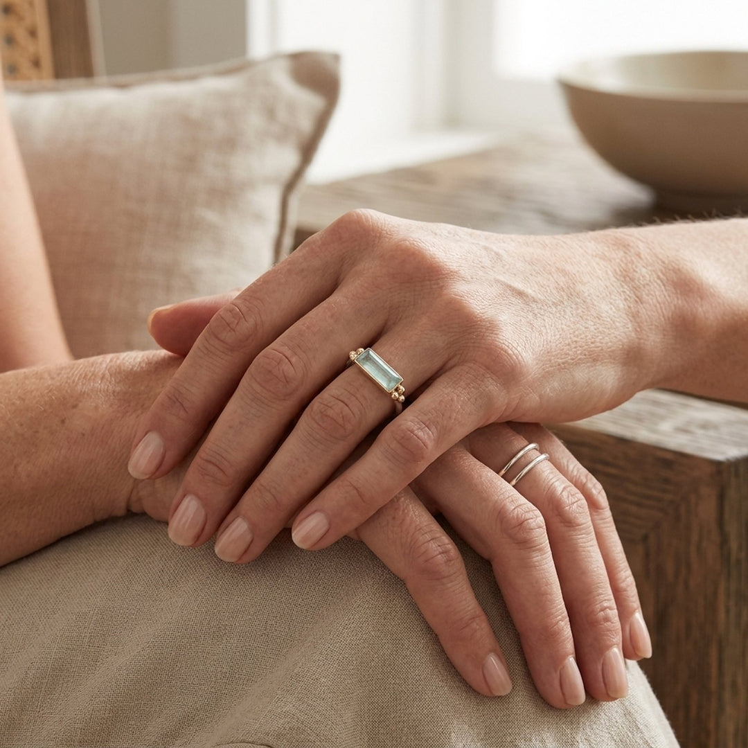 Rectangular Glass Stone Two-Tone Ring