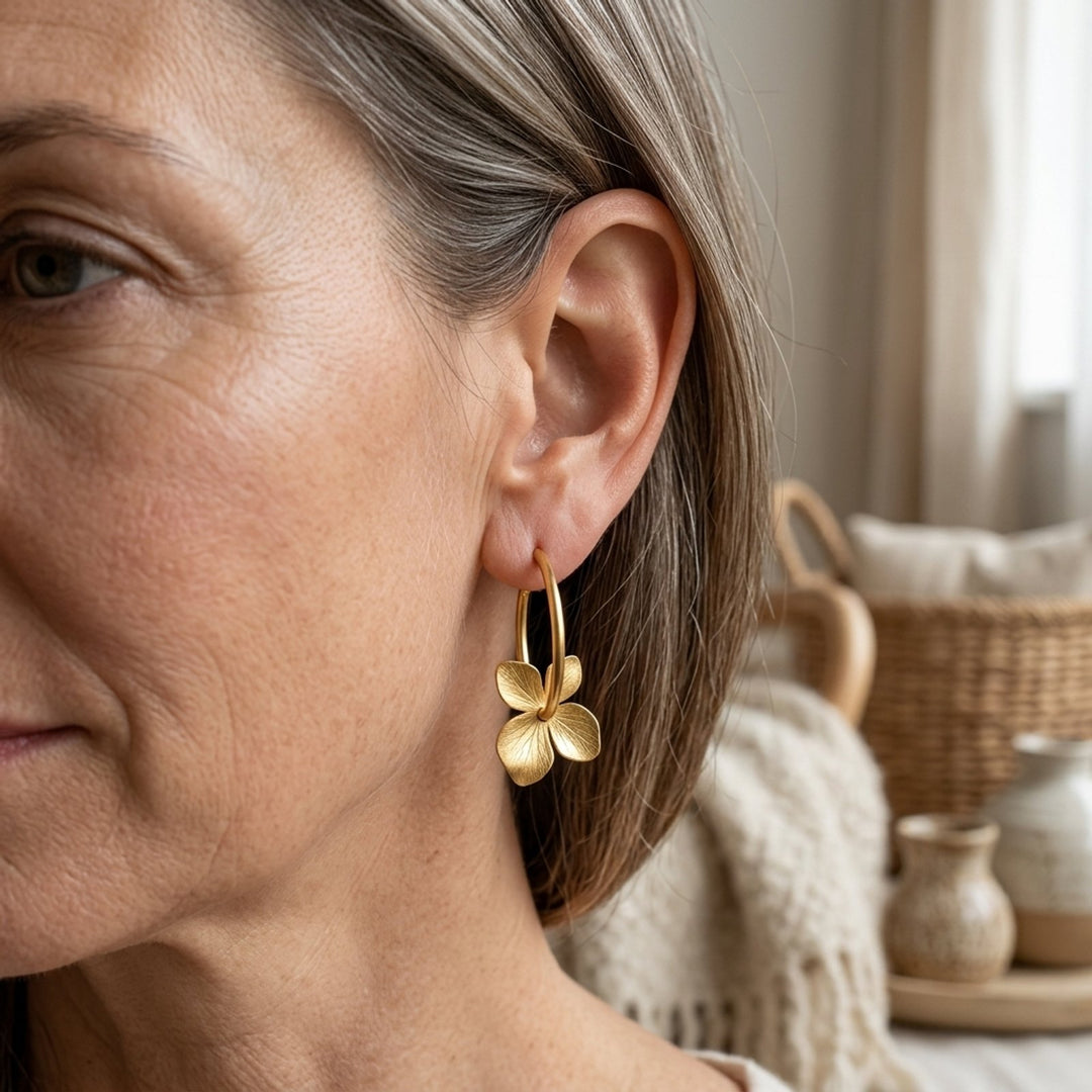 Leaf-Shaped Brushed Metal Hoop Earrings