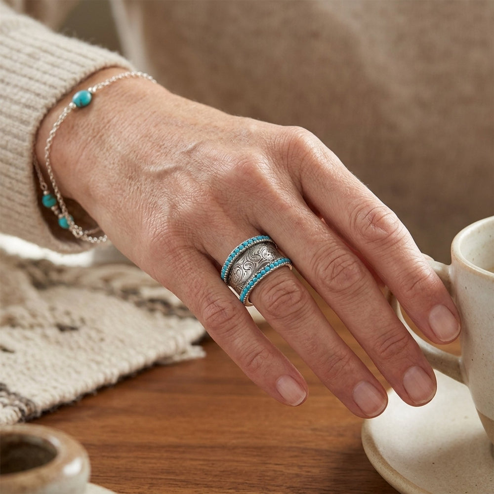 Sterling Silver Turquoise Engraved Ring