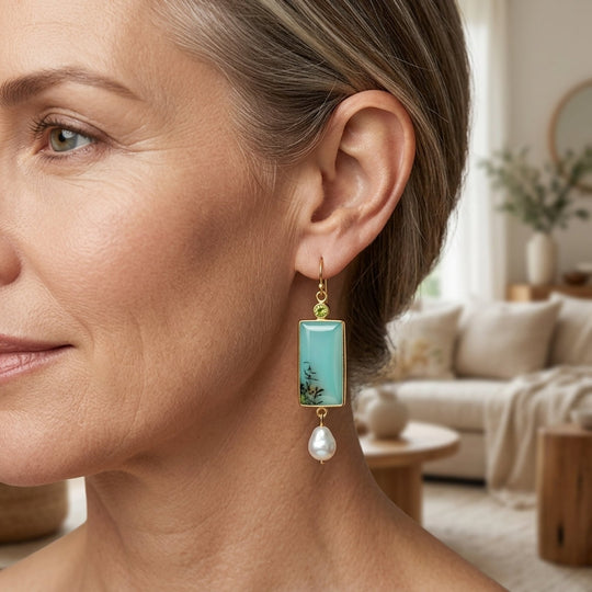 Peridot Accent Pearl Drop Earrings