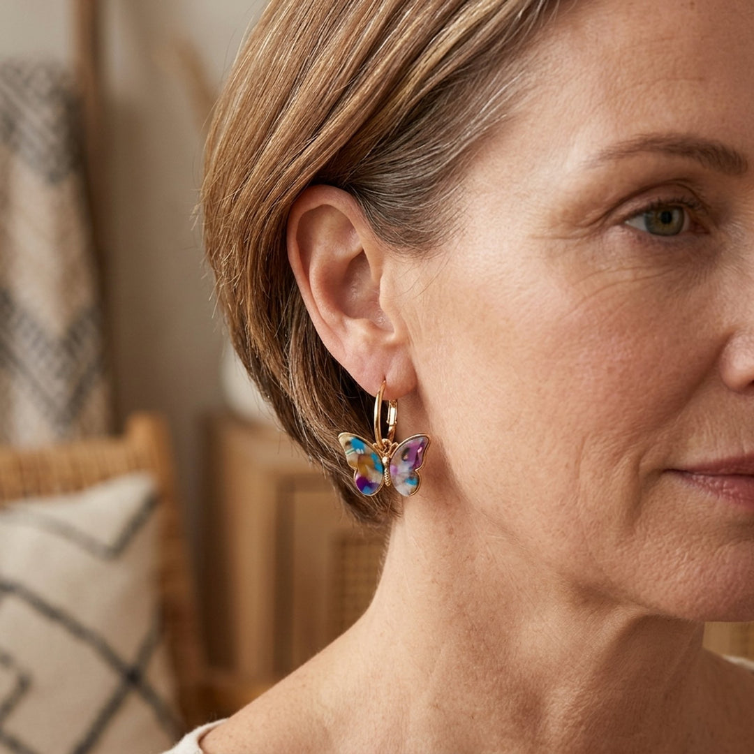 Gold-Plated Butterfly Hoop Earrings