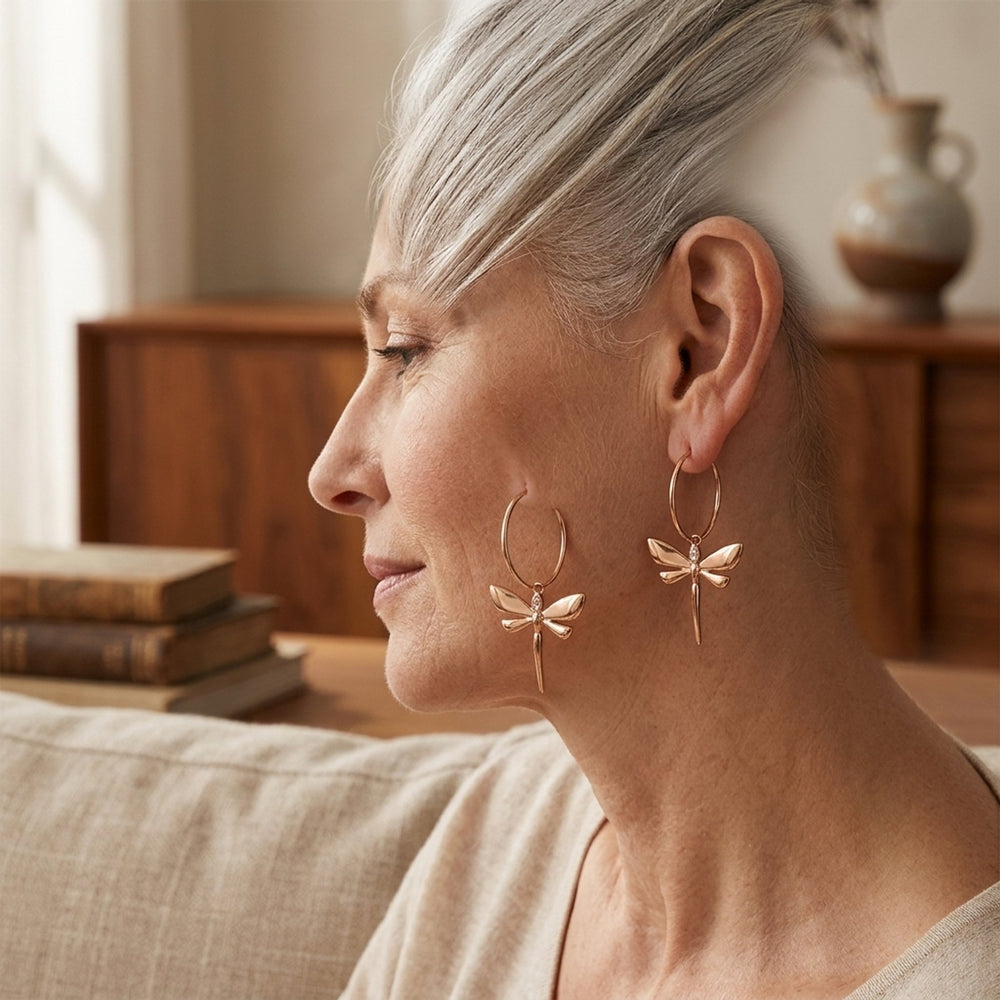 Gold-Plated Dragonfly Hoop Earrings