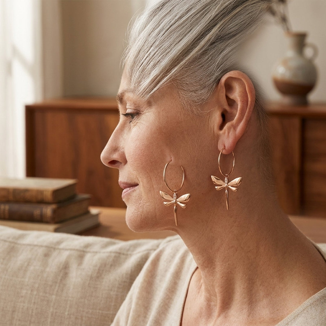 Gold-Plated Dragonfly Hoop Earrings