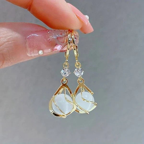 Engraved Gold Ring &amp; Opal Drop Earrings Set