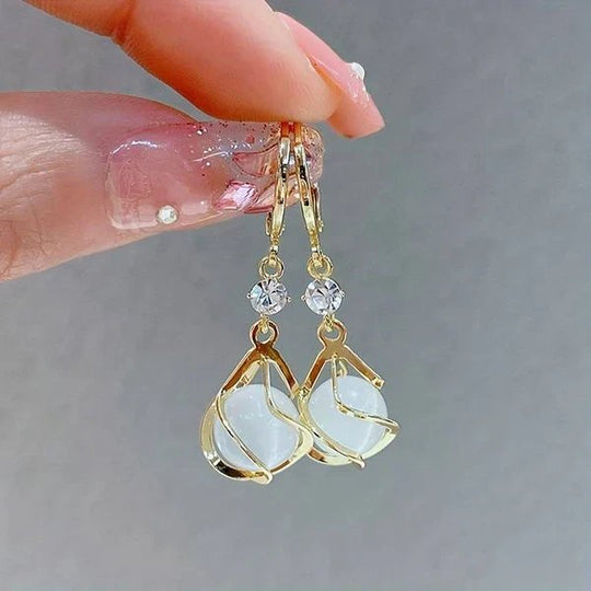 Engraved Gold Ring &amp; Opal Drop Earrings Set