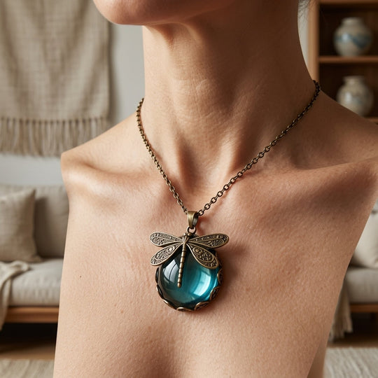 Antique Bronze Chain Dragonfly Pendant Necklace