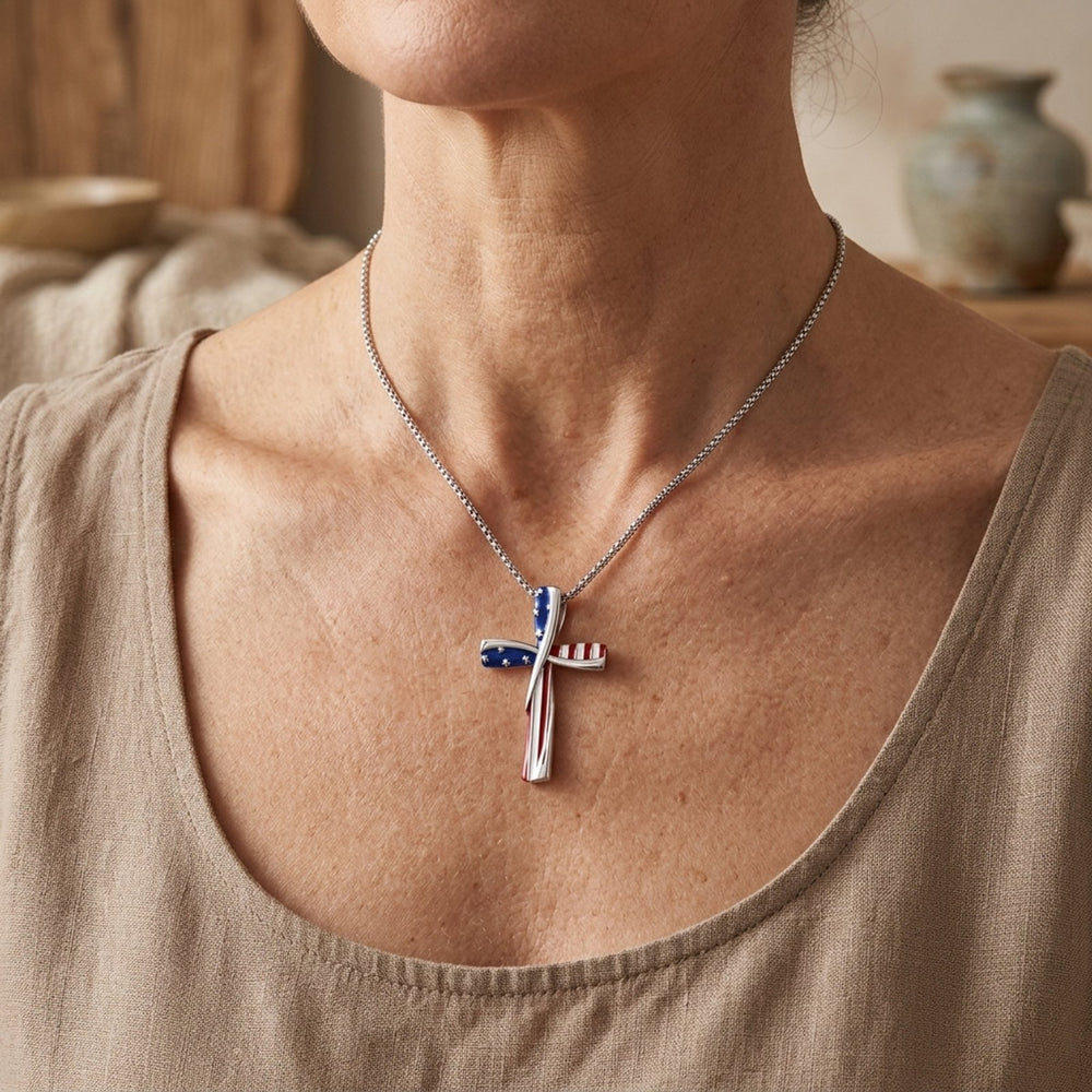 Sterling Silver American Flag Cross Pendant