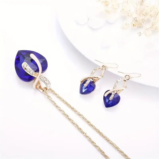 Gold-Plated Heart Pendant &amp; Drop Earring Set