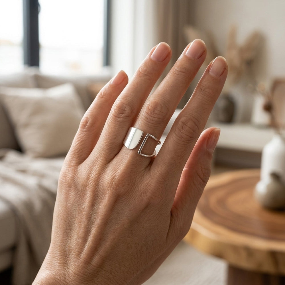 Polished Silver Geometric Open Ring