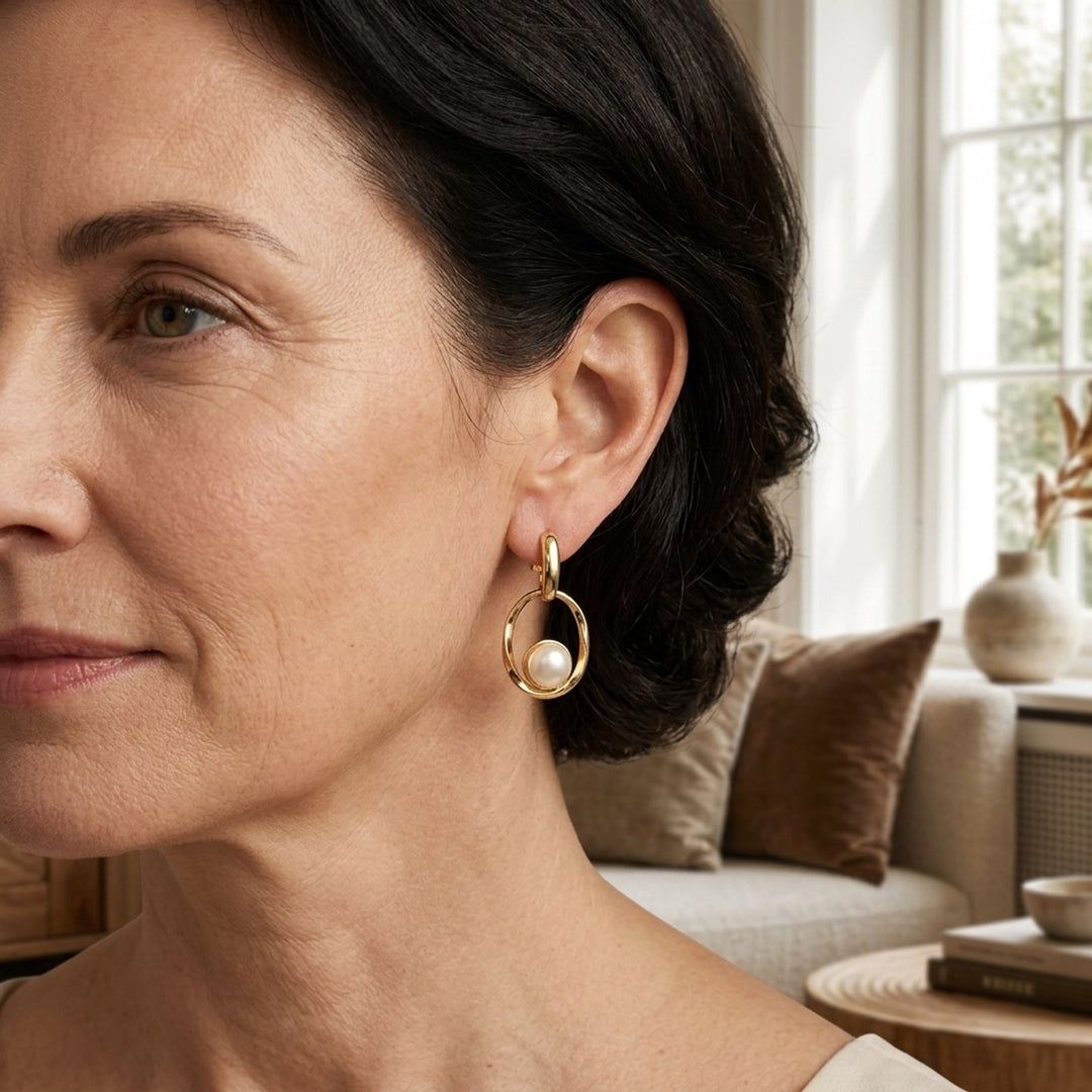 Pearl Drop Hoop Earrings