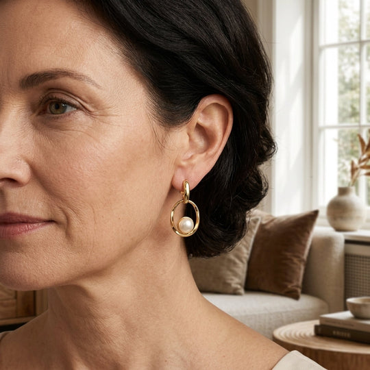 Pearl Drop Hoop Earrings