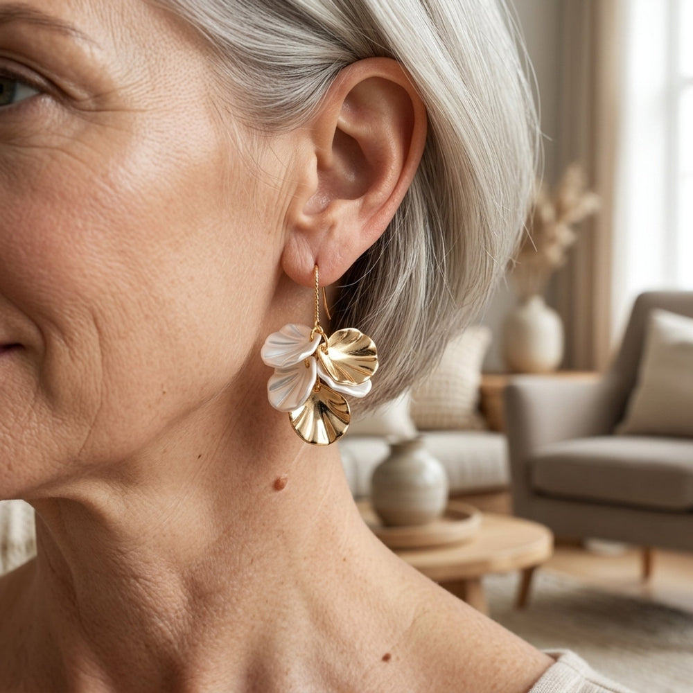 Two-Tone Metal Petal Drop Earrings