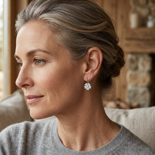 Diamond Flower Drop Earrings