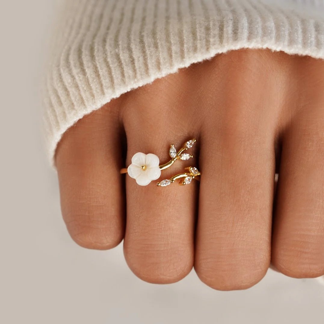 Gold-Plated Open Band Floral Ring