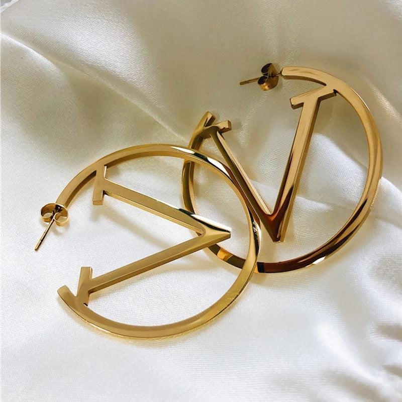 Polished Letter V Hoop Earrings