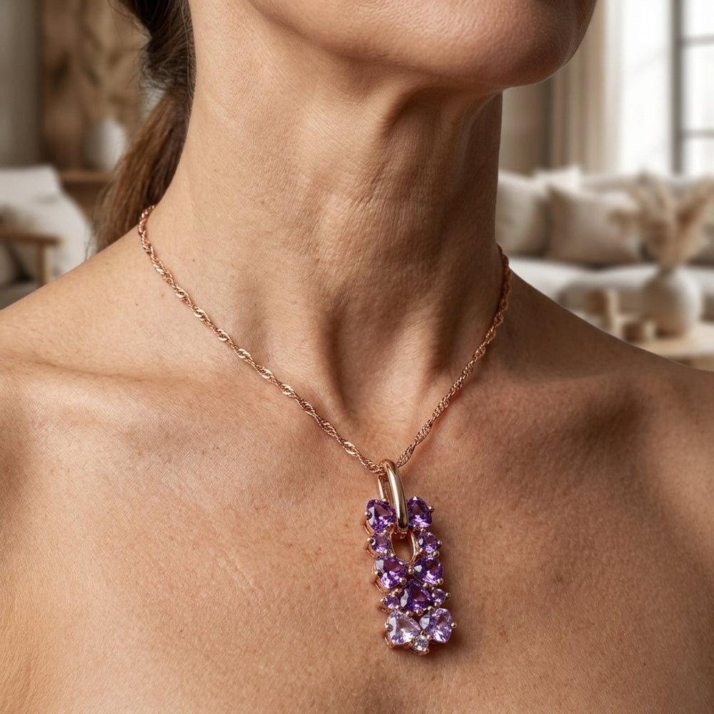 Gold Amethyst Cluster Pendant Necklace