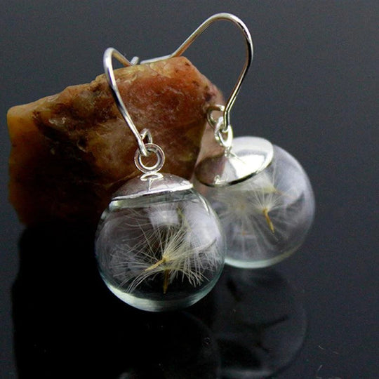 Glass Globe Dandelion Seed Earrings
