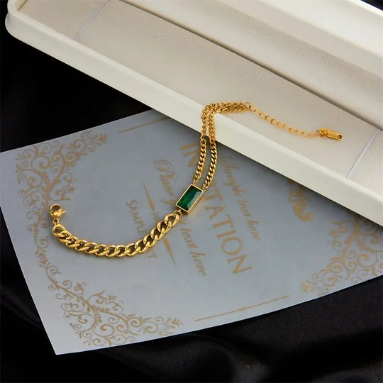 Cuban Link Emerald Accent Bracelet