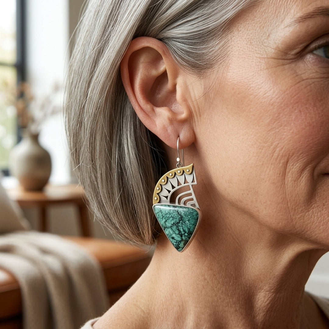 Turquoise Stone Geometric Dangle Earrings