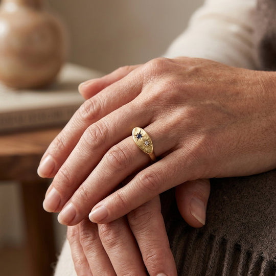 Gold-Plated Star Signet Ring