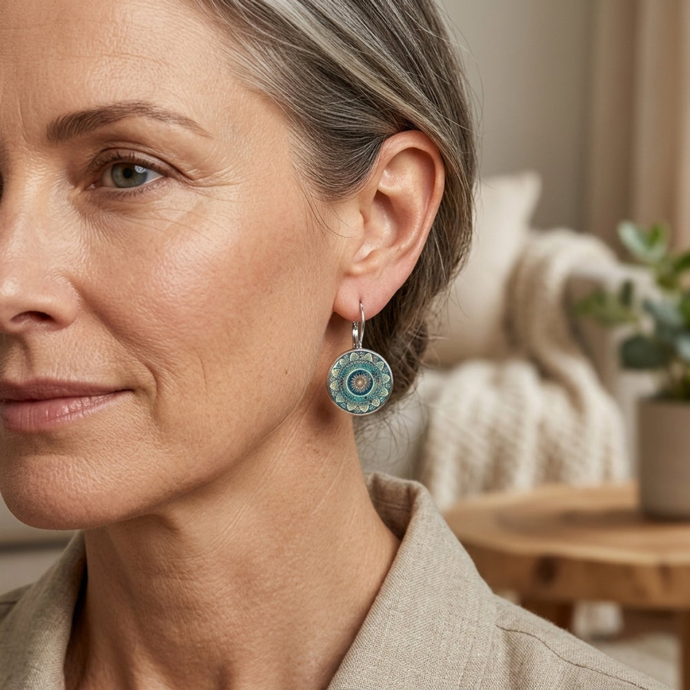 Mandala Print Lever-Back Earrings