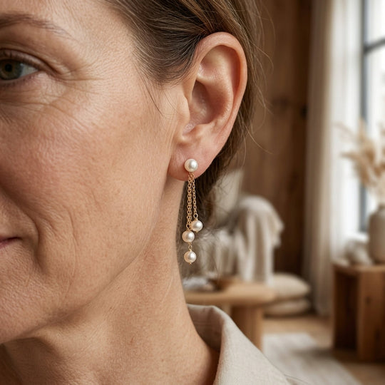 Gold Chain Pearl Drop Earrings