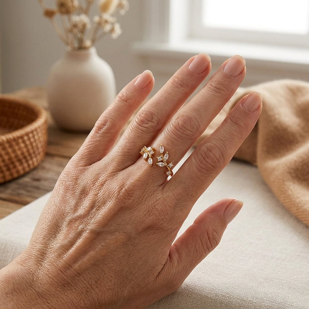 Open Leaf Cubic Zirconia Ring