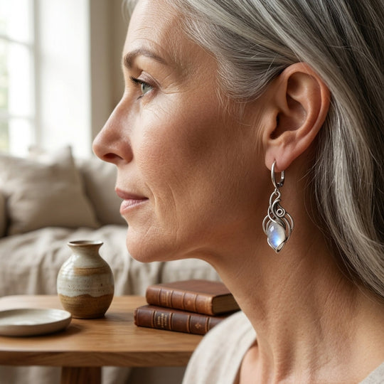 Moonstone Lever-Back Wire-Wrapped Earrings