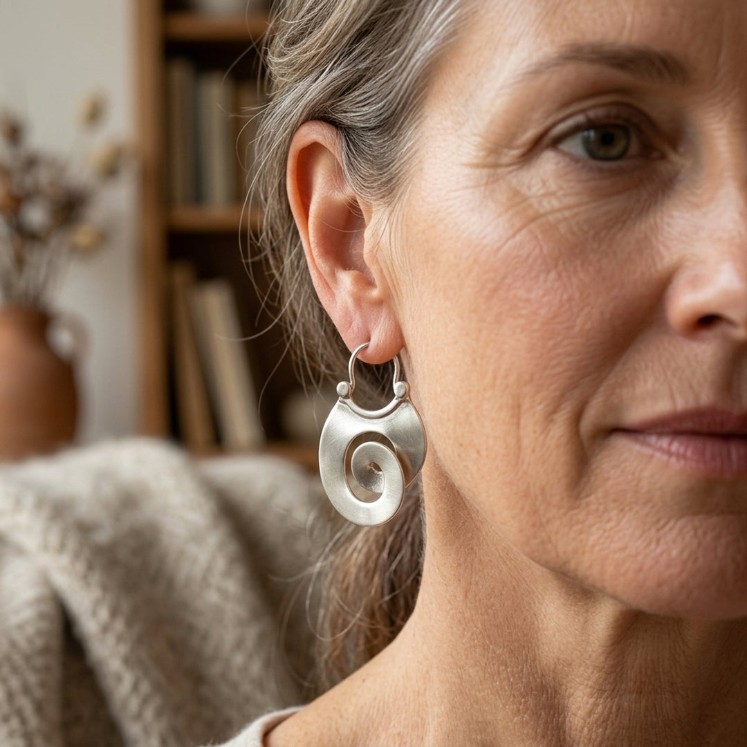 Hammered Sterling Silver Spiral Drop Earrings