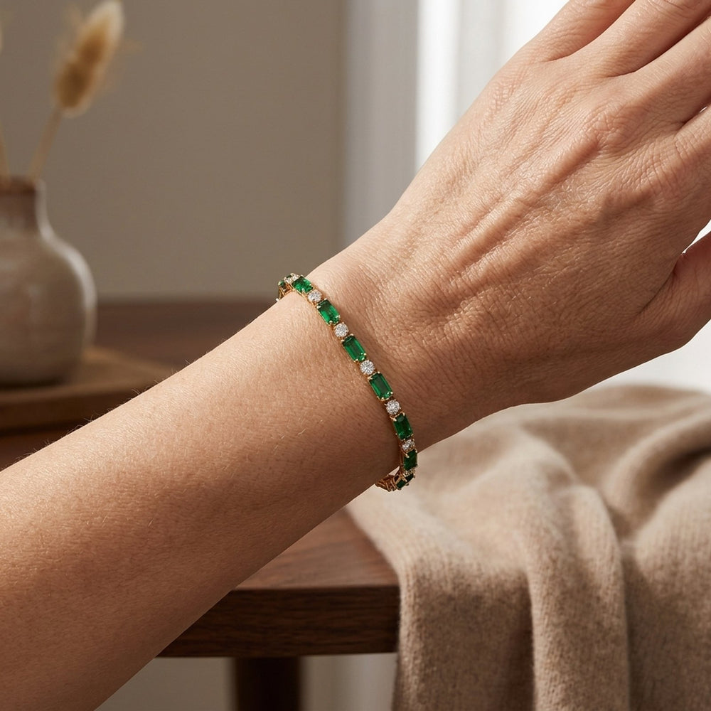 Alternating Tennis Bracelet with Rectangular Stones