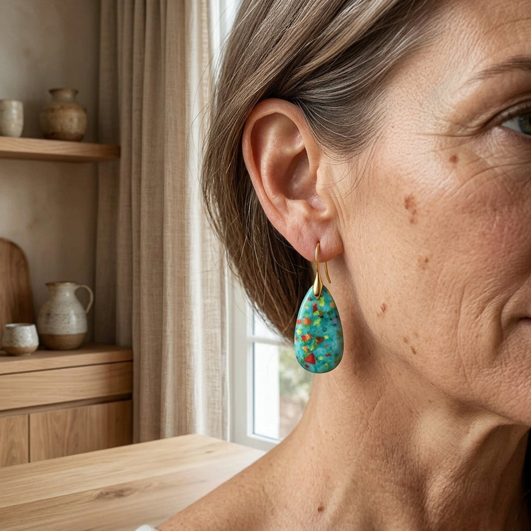 Teardrop Stone Resin Composite Earrings