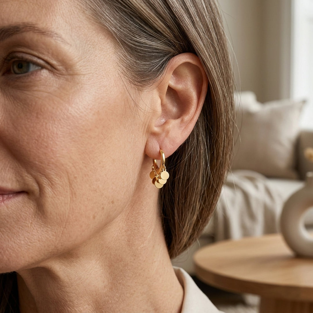 Gold-Plated Dangling Disc Hoops