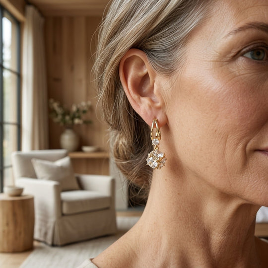 Cubic Zirconia Drop Hoop Earrings