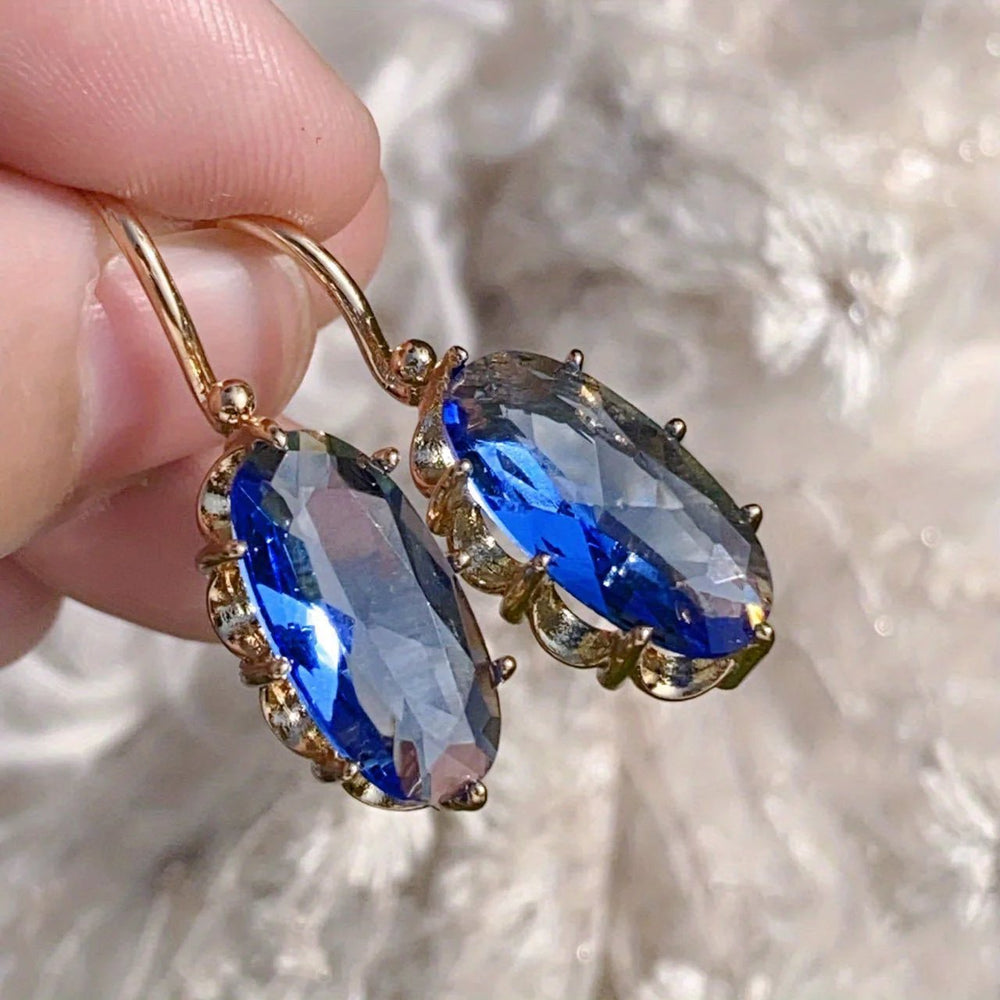 Gold-Plated Oval-Cut Gemstone Drop Earrings
