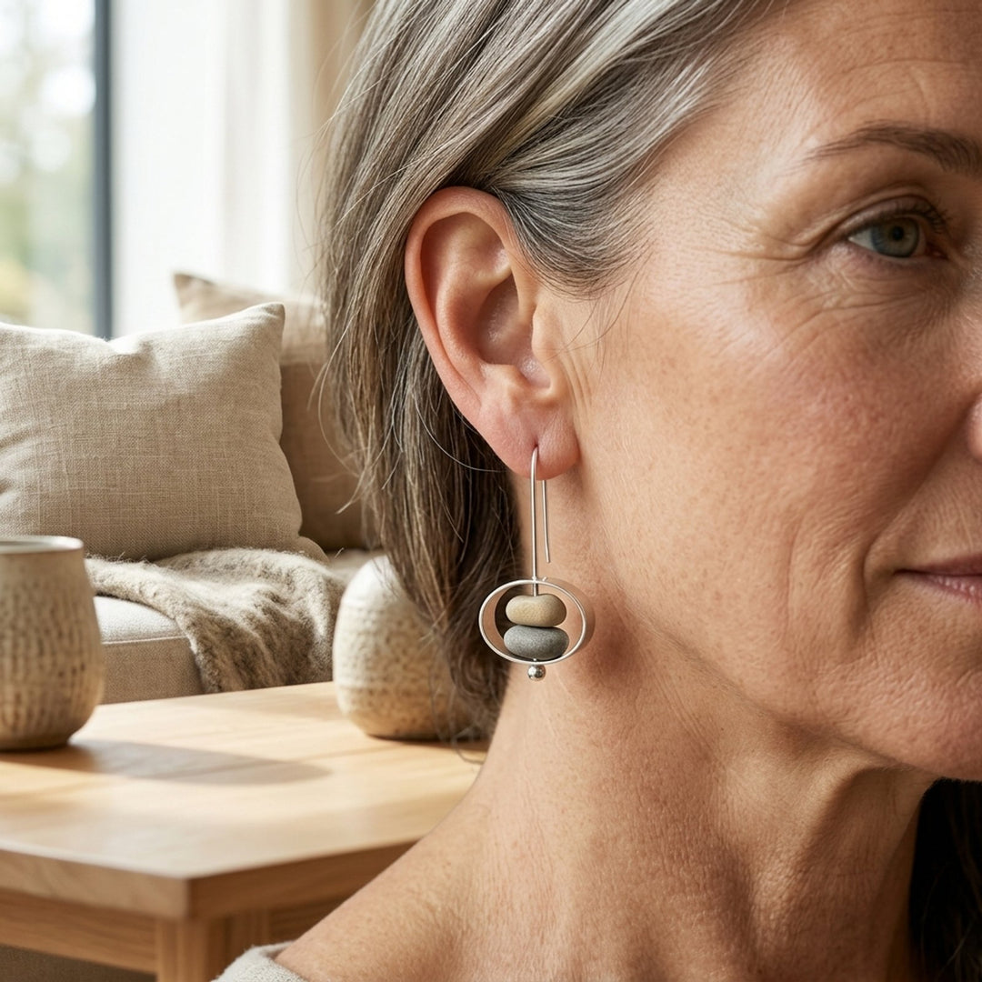Sterling Silver Stone-Inset Drop Earrings
