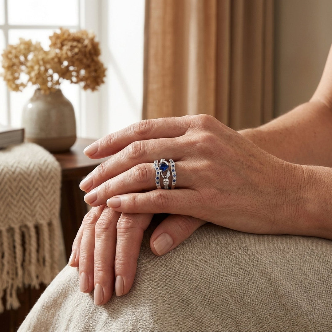 Sterling Silver Sapphire Interlocking Ring