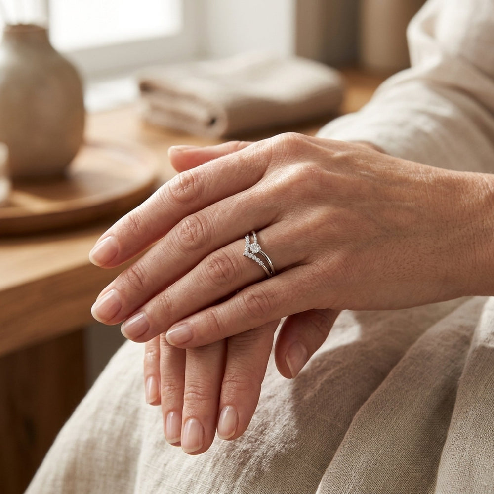 Sterling Silver V-Shaped Diamond Ring