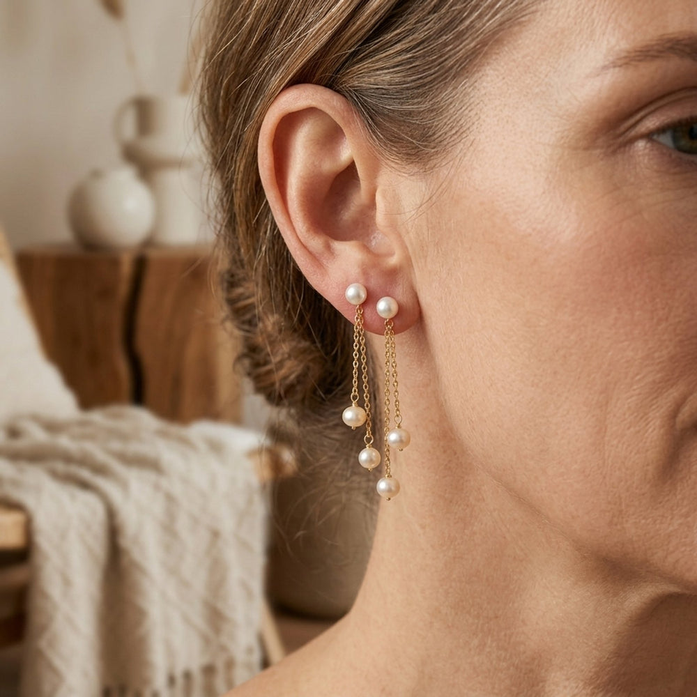 Gold Chain Pearl Drop Earrings