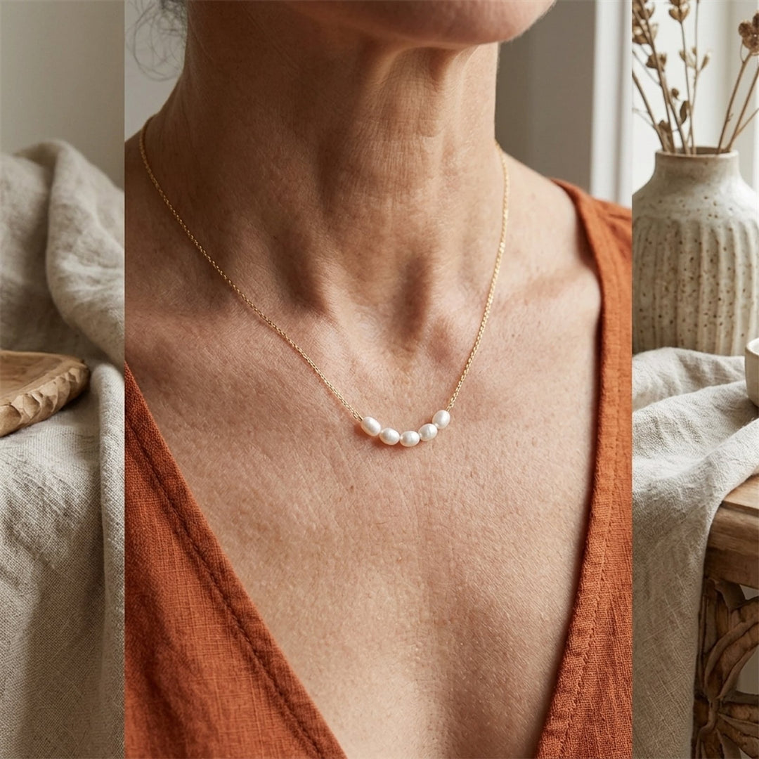 Delicate Five-Pearl Gold Chain Necklace