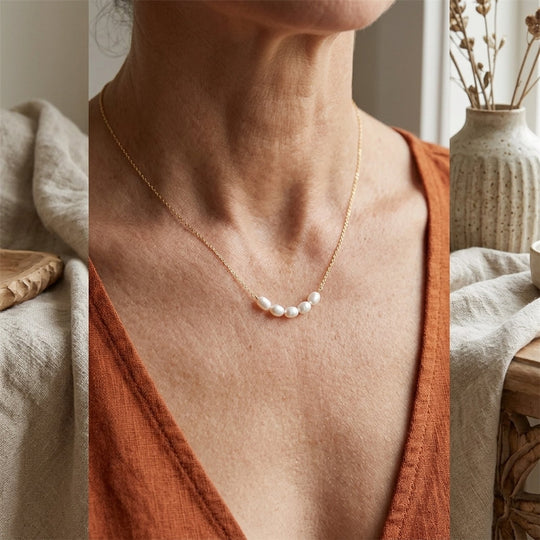 Delicate Five-Pearl Gold Chain Necklace