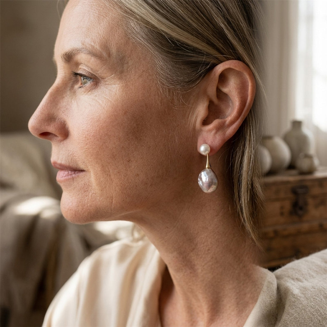 Gold-Plated Baroque Pearl Drop Earrings