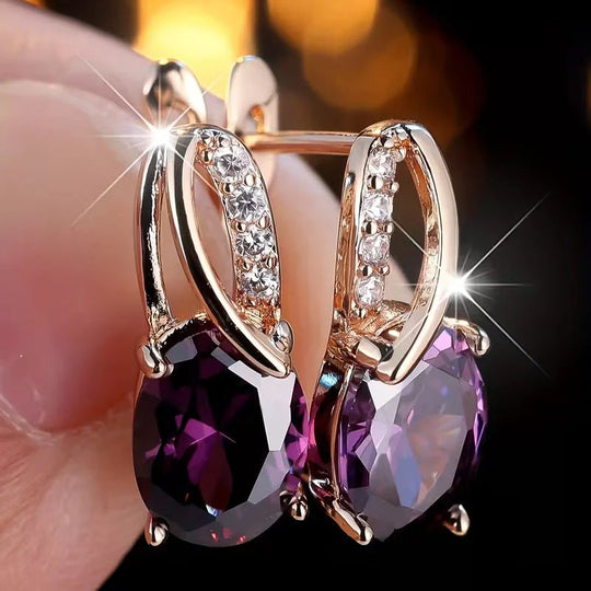 Gold Amethyst Hoop Earrings