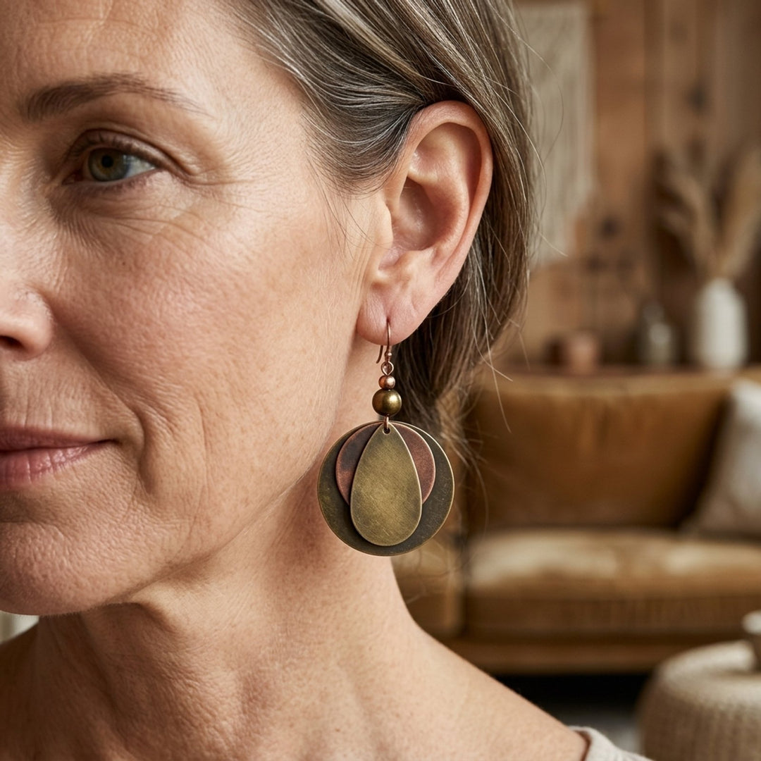 Layered Metal Disc Dangle Earrings