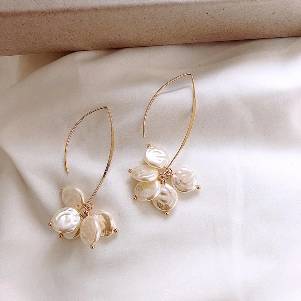 Gold-Plated Freshwater Pearl Cluster Drop Earrings