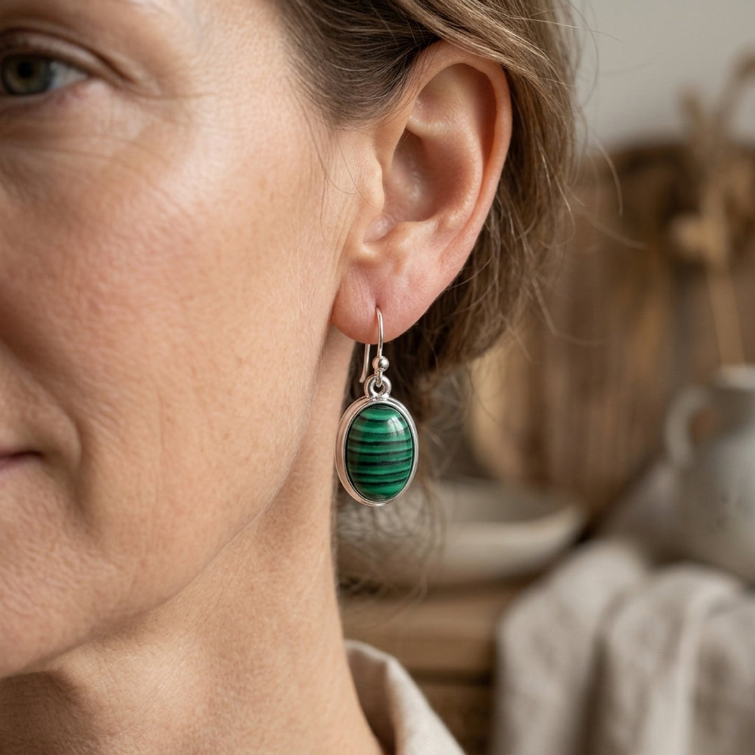 Sterling Silver Malachite Drop Earrings